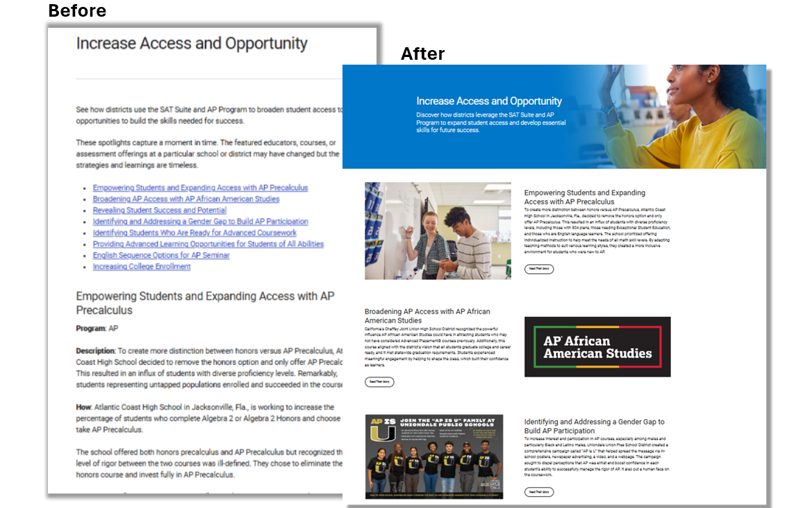 Before and After Screenshots of Success Spotlights